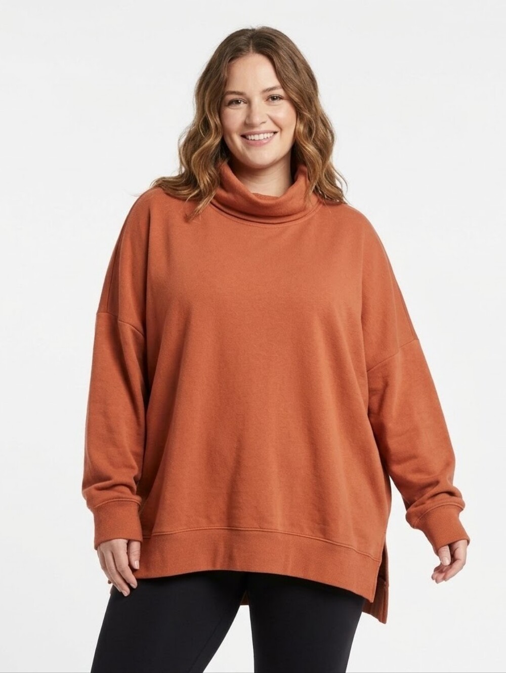 Aerie Oversized Cowl Turtleneck Sweatshirt Desert Clay Rust Brown Terry Size Med